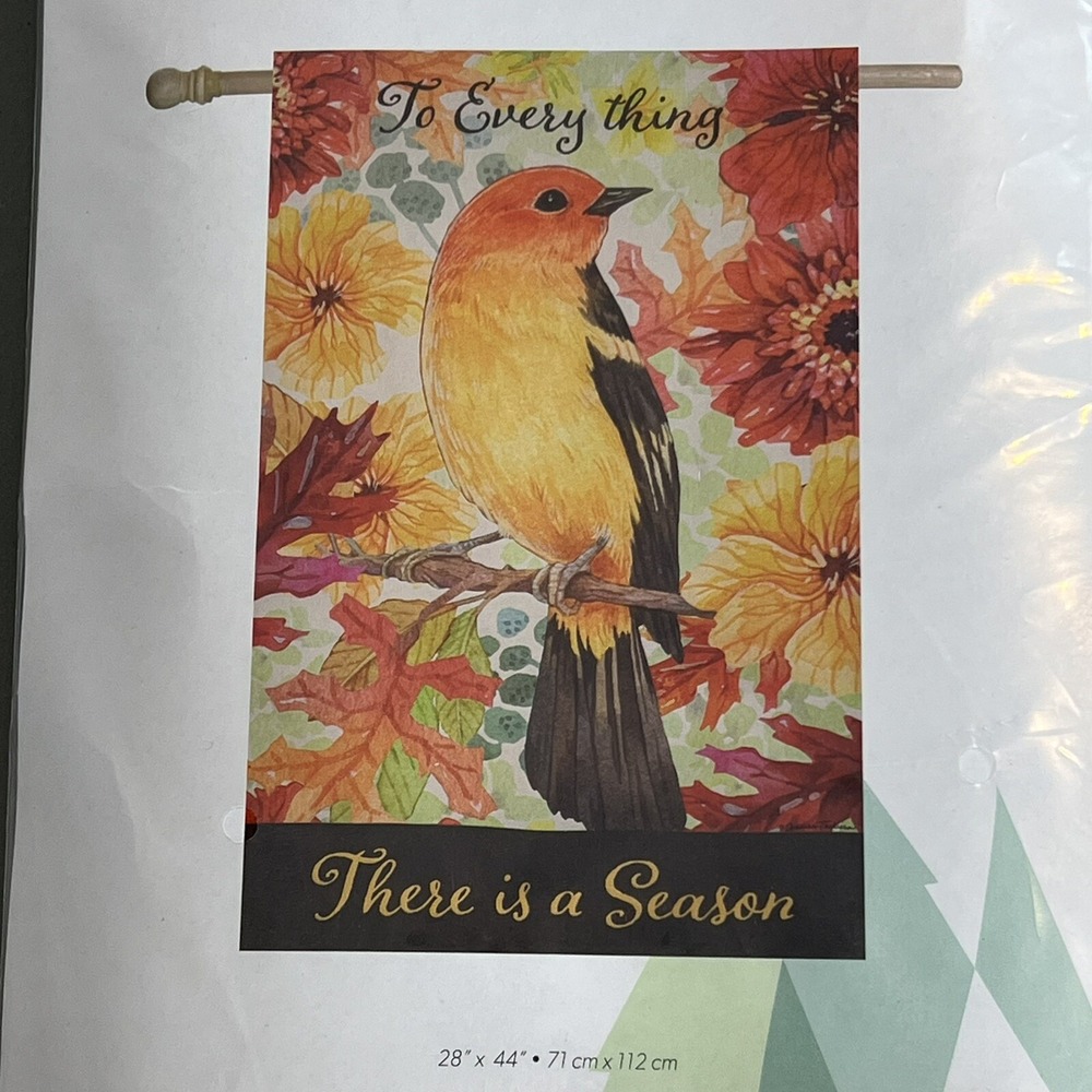 Evergreen House Flag Changing Seasons Bird Orange 28 x 44" New
